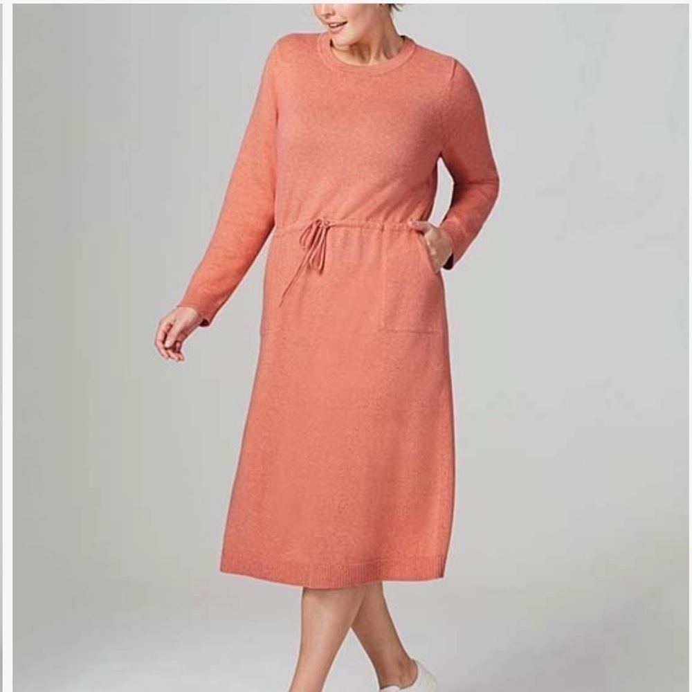 🆕 J. Jill Soft Red Clay Heather Pure Jill Drawstring-Waist Sweater Dress